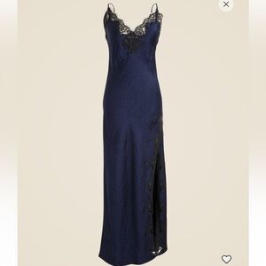 J.Crew Lace-trim slip dress in textured satin in navy size 4 NWT